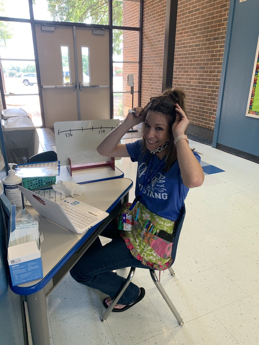 Mrs. Landers teaching class from the hallway 💙 always going above and beyond to meet the needs of her kiddos!