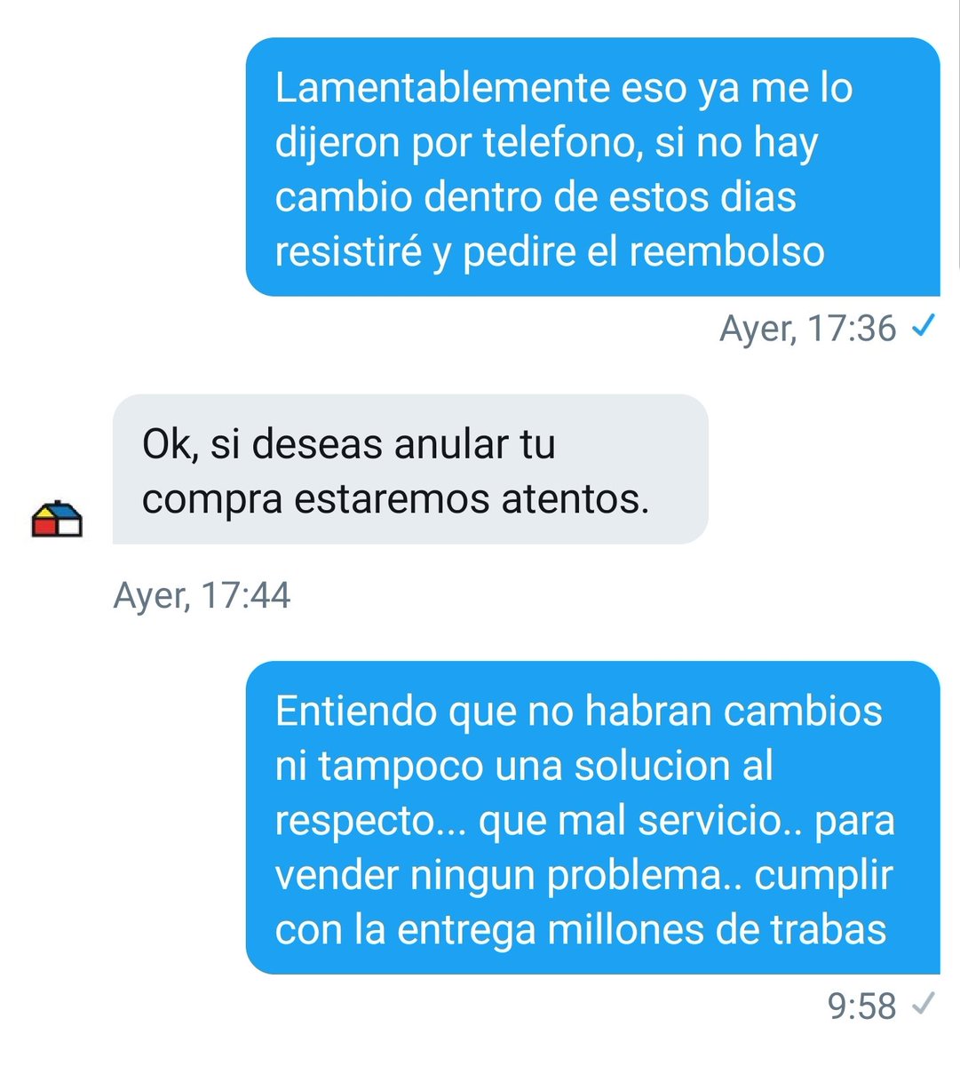 drebolledoc's tweet photo. @SodimacAyuda y asi nomas con @homecenter_cl como todo negocio solo quiere vender... solo me habia pasado una vez antes y encontraba que daban un buen servicio, pero con este tipo de respuesta me queda super claro https://t.co/2xMYu4YEbf