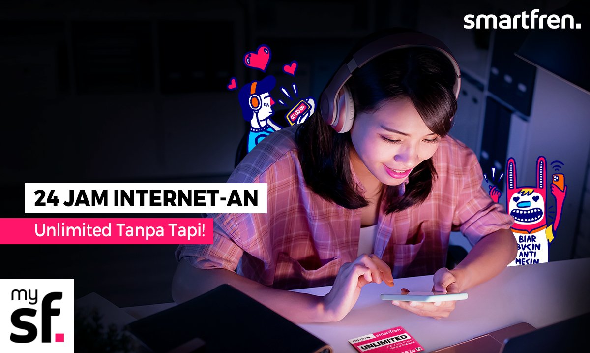 smartfrencare's tweet photo. Mau internetan sampai pagi?
Bisa banget dong, gak bakalan tuh ada notifikasi “Kuota Anda Telah Habis” walaupun udah kamu gunain di semua aplikasi! 

Kan ada Smartfren Unlimited, kamu bisa buka semua aplikasi 24 Jam, tanpa tapi dong pastinya! https://t.co/nJqcXzW5iI