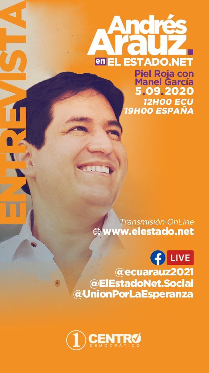 UNESECUADOR's tweet photo. ¡Hey! No 🚫te dejes engañar de los mismos de siempre, entérate 📣 la propuesta de nuestro candidato para #VolverATenerPatria de su propia  boca 🗣
#LaPropuestaDeAndrés hoy en @ElEstadoNet 
Síguela en vivo 📡 👉🏼https://t.co/pPJFJGucgi https://t.co/COBy9abee3