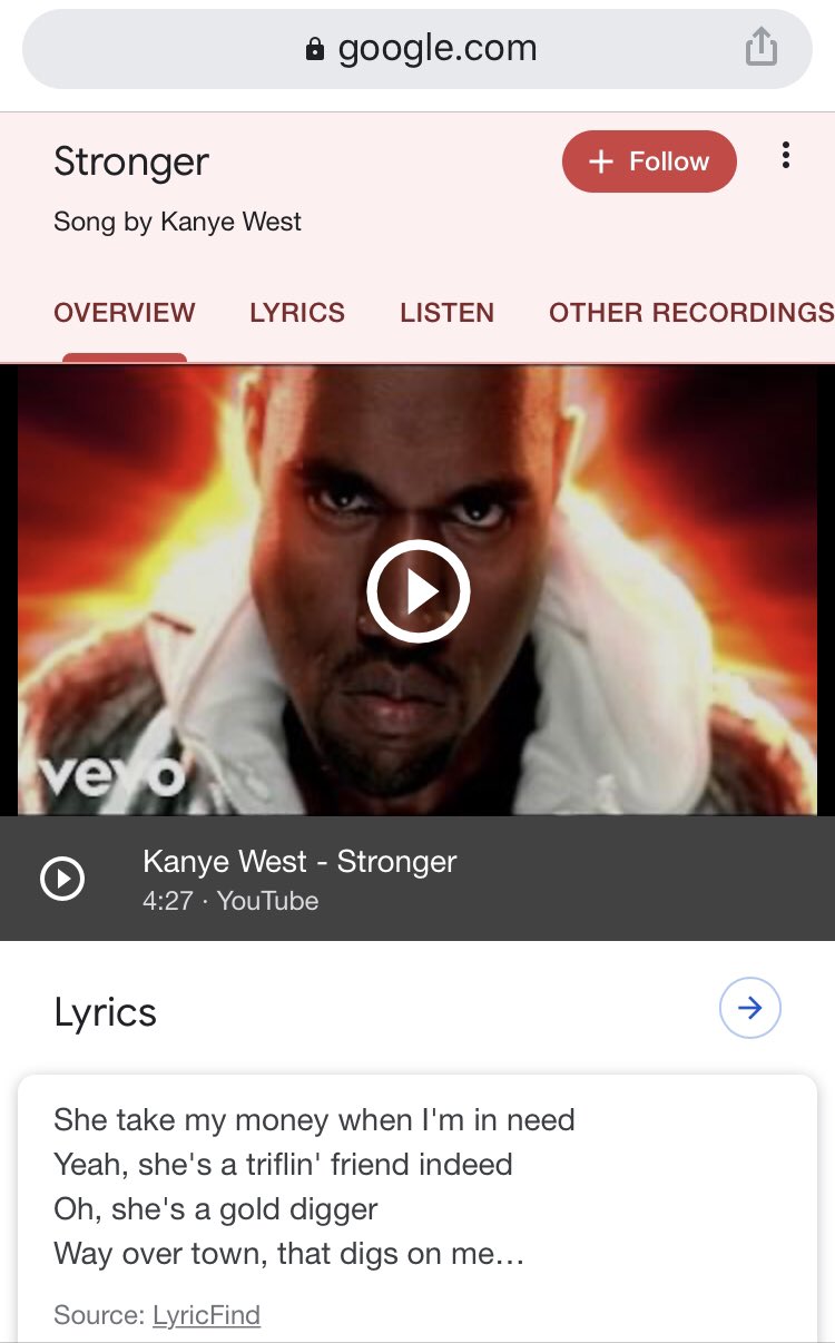ye4us on X: Search for Kanye's Stronger on google. @Google and