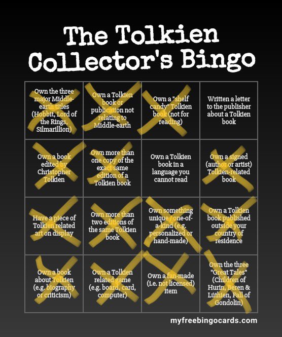  #TolkienEveryday Day 43 My crack at  @TolkienGuide’s collectors bingo  https://twitter.com/TolkienGuide/status/1301949075294547968