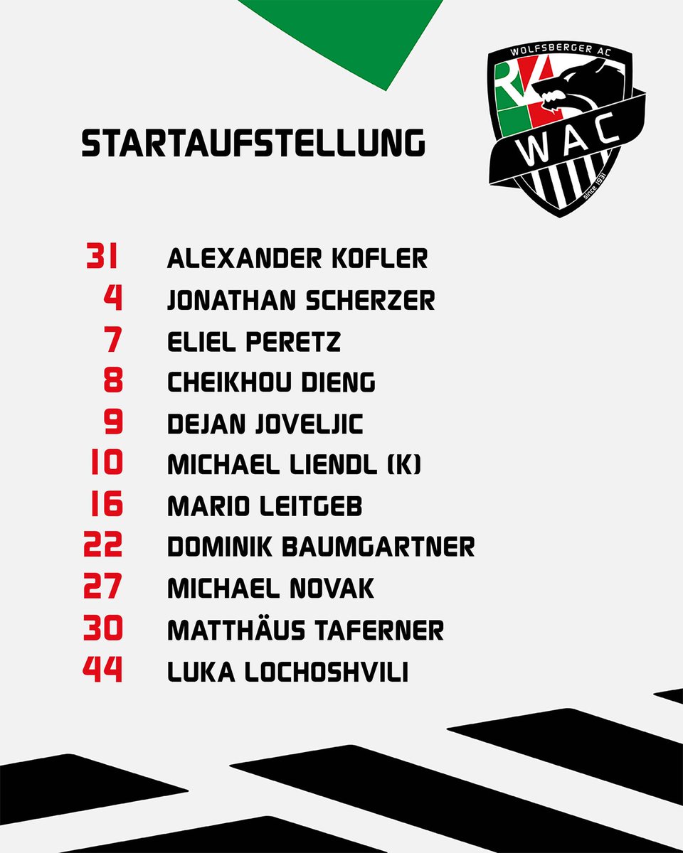 WolfsbergerAC's tweet photo. So starten die Wölfe in das letzte Testspiel der Vorbereitung gegen FC Juniors OÖ🔥💪🏻
Ersatzbank: #Kuttin, #Schmerböck, #Sprangler, #Wernitznig, #Rnic
#wolfsrudel #friendly #seasoniscoming https://t.co/IOZiPVRMy7
