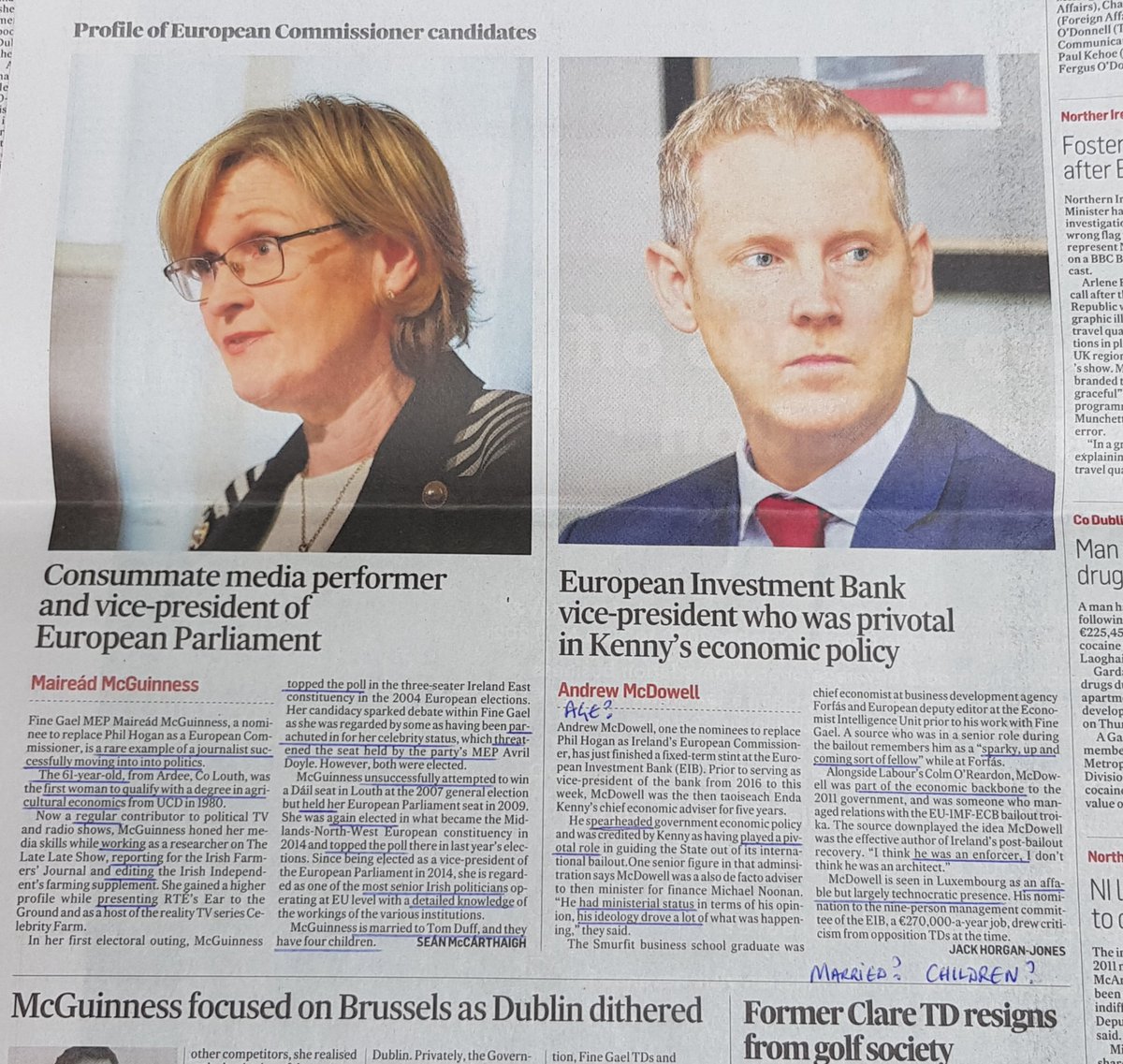 physiotutorium's tweet photo. I 👁👁 who the @IrishTimes is promoting in the #EUCommisioner race.
They omitted comparative data on the male candidate such as his
Education? (Cert,diploma in?)
Age?
Marital status?
number of children?
If I was a journalist I'd know the word for this 🤔 https://t.co/LH7xncV6Au