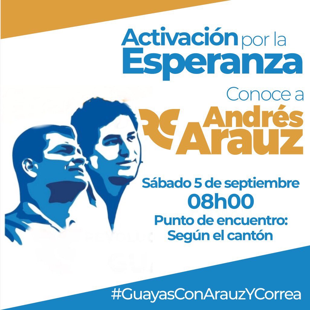 democraticoEC's tweet photo. #GuayasConArauzYCorrea | Acompaña este sábado a @ecuarauz y #BinomioDeLaEsperanza. Conoce de cerca su propuesta y no te dejes engañar por la desinformación. Que nadie te cuente, tú escúchalo en vivo. Te esperamos #Guayaquil #LaPatriaJustaVolverá @JuanRamon_Quito @marielalopezl https://t.co/OkKcRHVo6Y