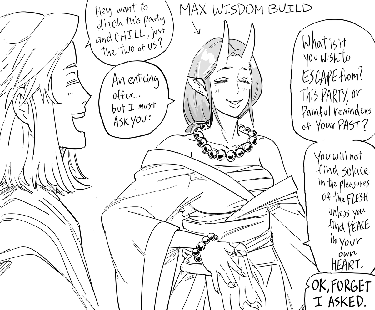 baalbuddy's tweet photo. Patreon request: Wisdom build

I feel most pure wisdom classes are kinda un-fuckable, (like moss-covered stinky druids and stuff), so this is like a monk caster (?) tiefling/oni (?). https://t.co/C7RyegNd6g