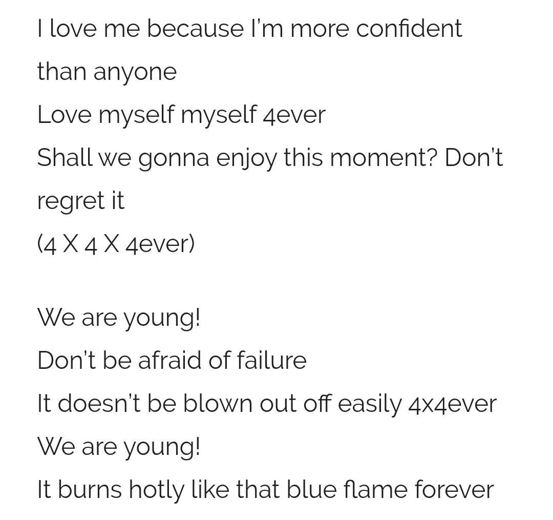3) Confidence/Self-love: Hip delivers the message to live a life that's most like yourself without minding others' eyes. You can only be 'hip' when you love yourself wholeheartedly without being self-conscious. The track 4x4ever is also an ode to love yourself for who you are.