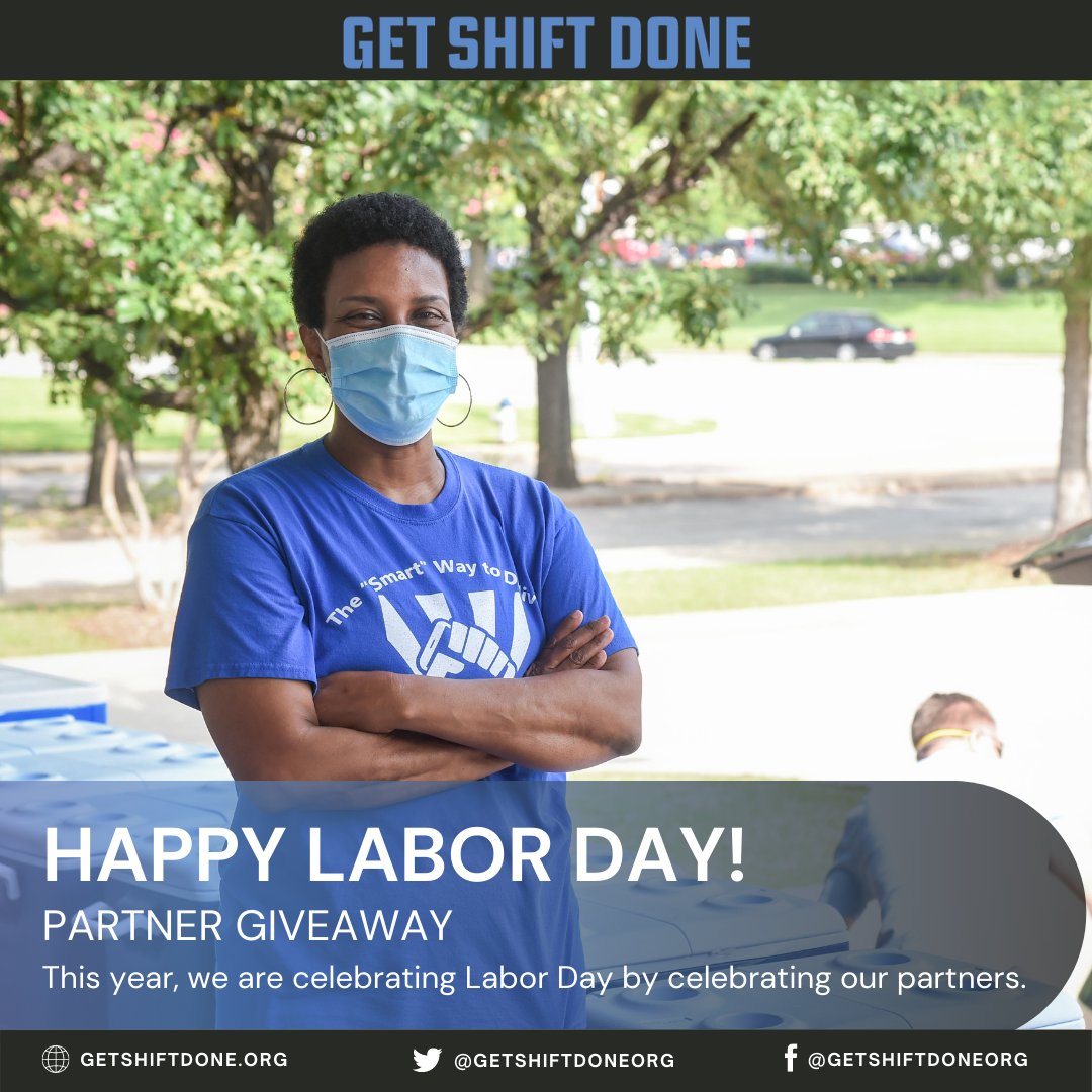 GetShiftDoneOrg's tweet photo. Happy (early) Labor Day! We want to recognize and applaud all of our partners who have gone above and beyond this year and continue to look forward to brighter tomorrows. To celebrate, we're hosting a giveaway. Check out @getshiftdoneorg on Instagram or Facebook to participate. https://t.co/Cz7MnWFjg4