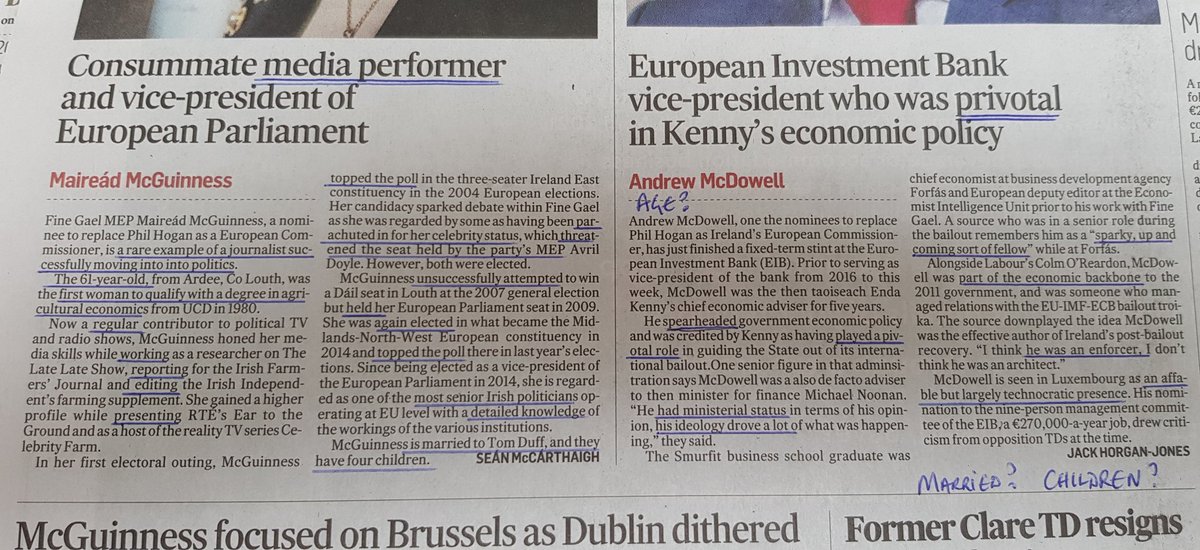 physiotutorium's tweet photo. Just noticed the headlines.
Female is a *media performer*
Male is *pRivotal * 🤔
@IrishTimes
#EuCommisioner
I 👁👁 why @vonderleyen insisted fair representation of candidates. Instituitional *isms* have many ways of supporting the status quo. https://t.co/vdrm0LRMsT