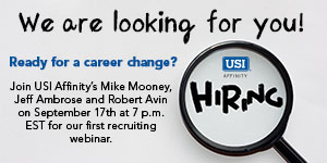 USIAffinity's tweet photo. Ready for a career change? Please join USI Affinity’s Mike Mooney, Jeff Ambrose and Robert Avin on Sept. 17th at 7 p.m. EST for a recruiting webinar. Register here: https://t.co/cAYB3ZwZnQ #whyUSI #USICareers https://t.co/hZomRzBpqC