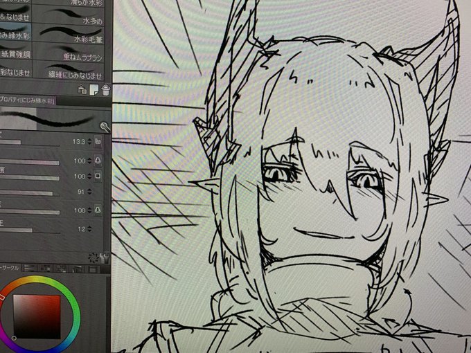 一億年ぶりに濃い水彩以外で線描いた 