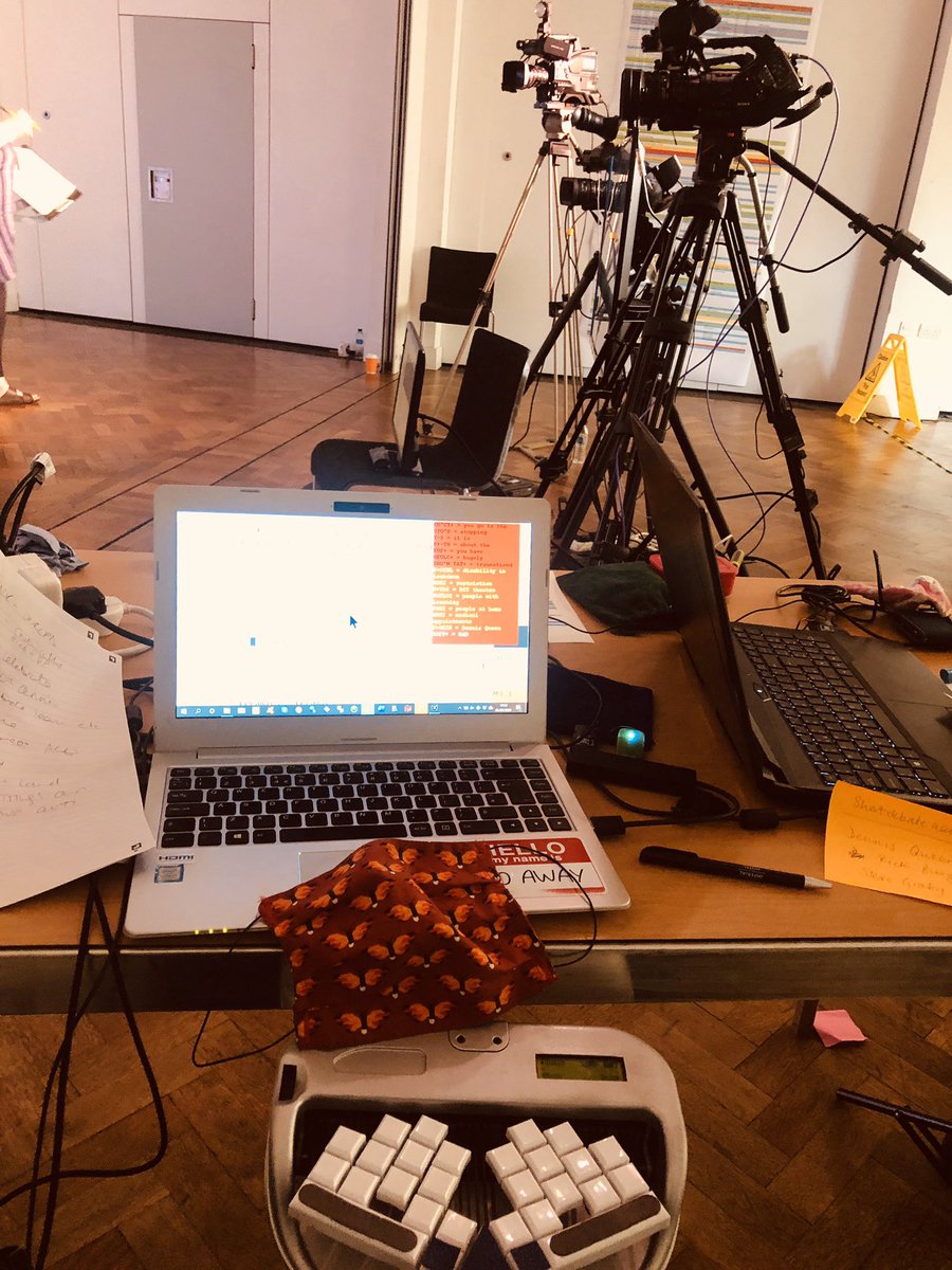 First on-site captioning since lockdown - a mix of live and online participants.   The mask is now an essential part of kit!  #captions #speechtotext #COVID19