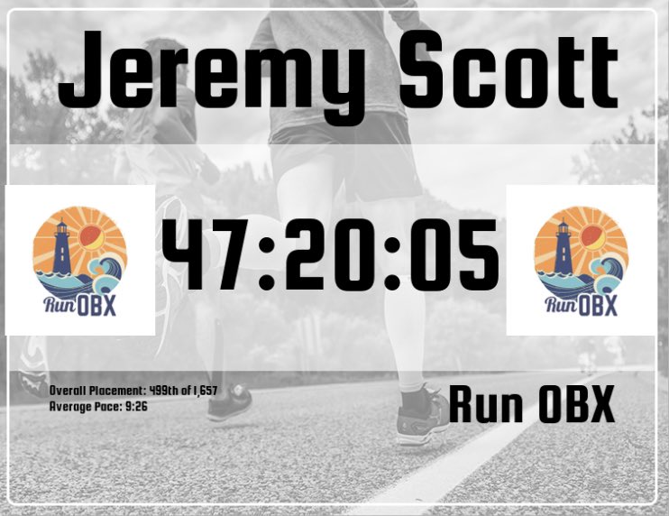 JerRScott's tweet photo. Virtual OBX ๐๐ปComplete! ๐ซ 300 miles of running in 103 days from Bald Head Island, NC to Sandbridge, VA. Between Memorial Day to Labor Day. #QuarantineRunning #COVID19 #RunOBX https://t.co/7L32zZIjD7