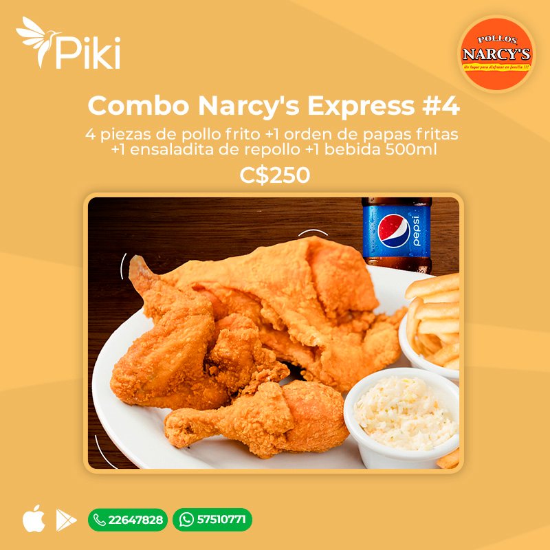 PikiAppNi's tweet photo. Calmá tu hambre de mediodía con el crujiente y delicioso sabor de Pollos Narcy´s hasta la puerta de tu casa 😜 https://t.co/lqx95W5IGt