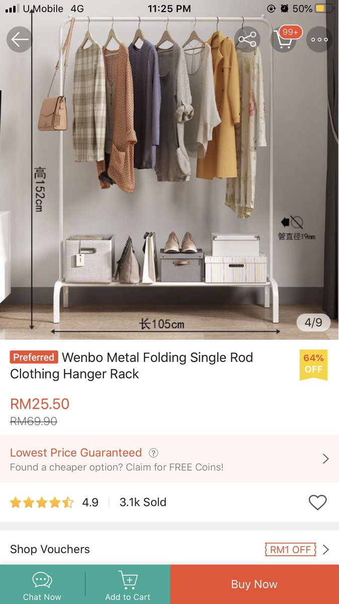 2) HANGER RACKYang ni pulak utk korang gantung baju. Harga pun murah & berbaloi. Macam biasa kena ada kudrat utk pasang sendiri Lepas iron baju terus gantung or gantungkan je sweatshirt or hoddie & jeans korang! Senang https://shopee.com.my/product/119804898/2387160269?smtt=0.0.9