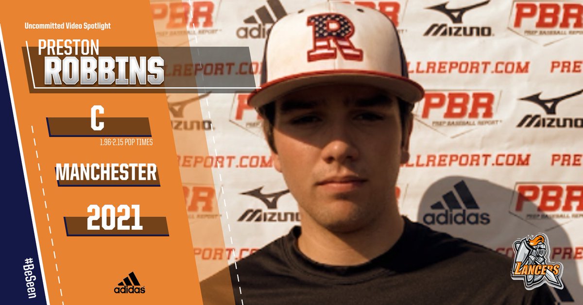 PrepBaseballVA's tweet photo. Uncommitted 2021 Video Spotlight: Preston Robbins @prestonrobbins9 

 Manchester catcher was 2.00-2.15 on his pop times in late July and as low as 1.96 in June while posting an exit velocity of 85  @RISE_Baseball  

👀 his PBR 📼-->  https://t.co/5rzieH8k6z https://t.co/xOkgvtoeoh