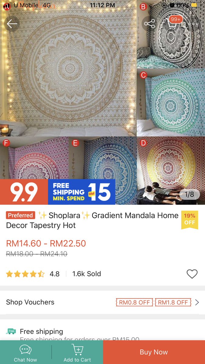 4) TAPESTRYSiapa kat sini peminat tapestry? Tak kisah la jenis bohemian/tropical or etc. Tapestry ni cantik kalau gantung kat dinding bilik! Mostly org guna as background utk ambik gambar lawa or jadikan as video background. Nak buat live or record video blh la guna ni