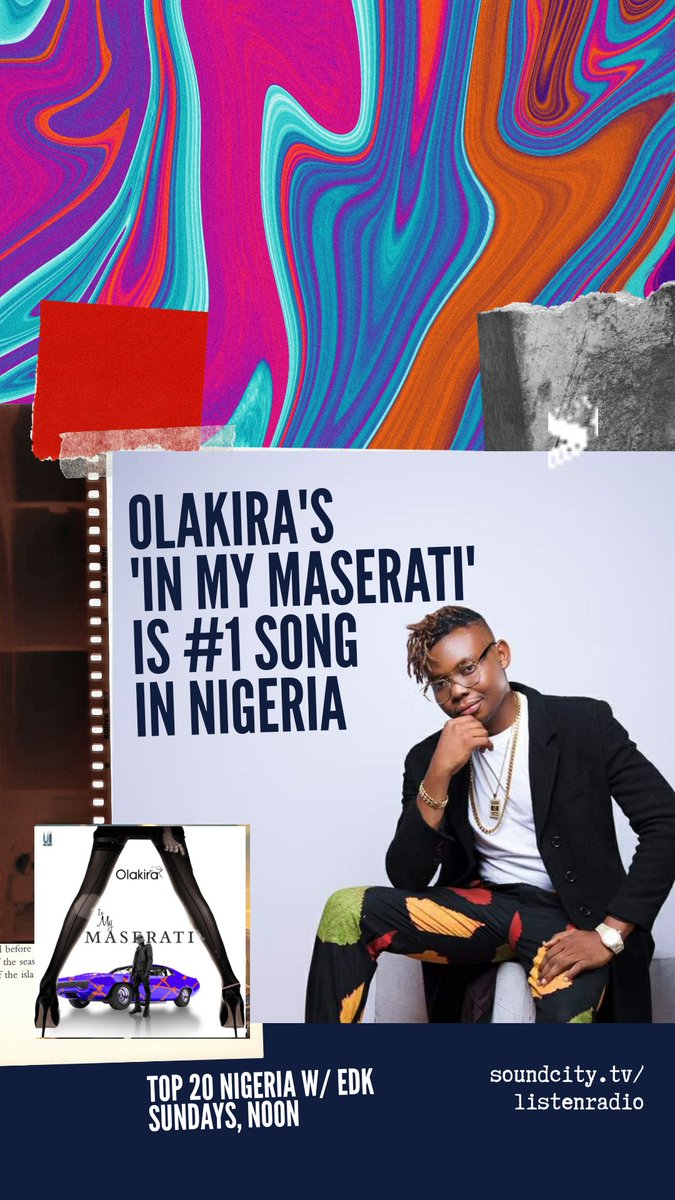 Soundcity985FM's tweet photo. #Top20Nigeria w/ @satoEDK

BRAND NEW NUMBER 1!!!! 🚀🚀🚀
⬆️1⃣: In My Maserati - @IamOlakira 

➡️https://t.co/DKwRA1PBE6 https://t.co/rs3pqFZ93L
