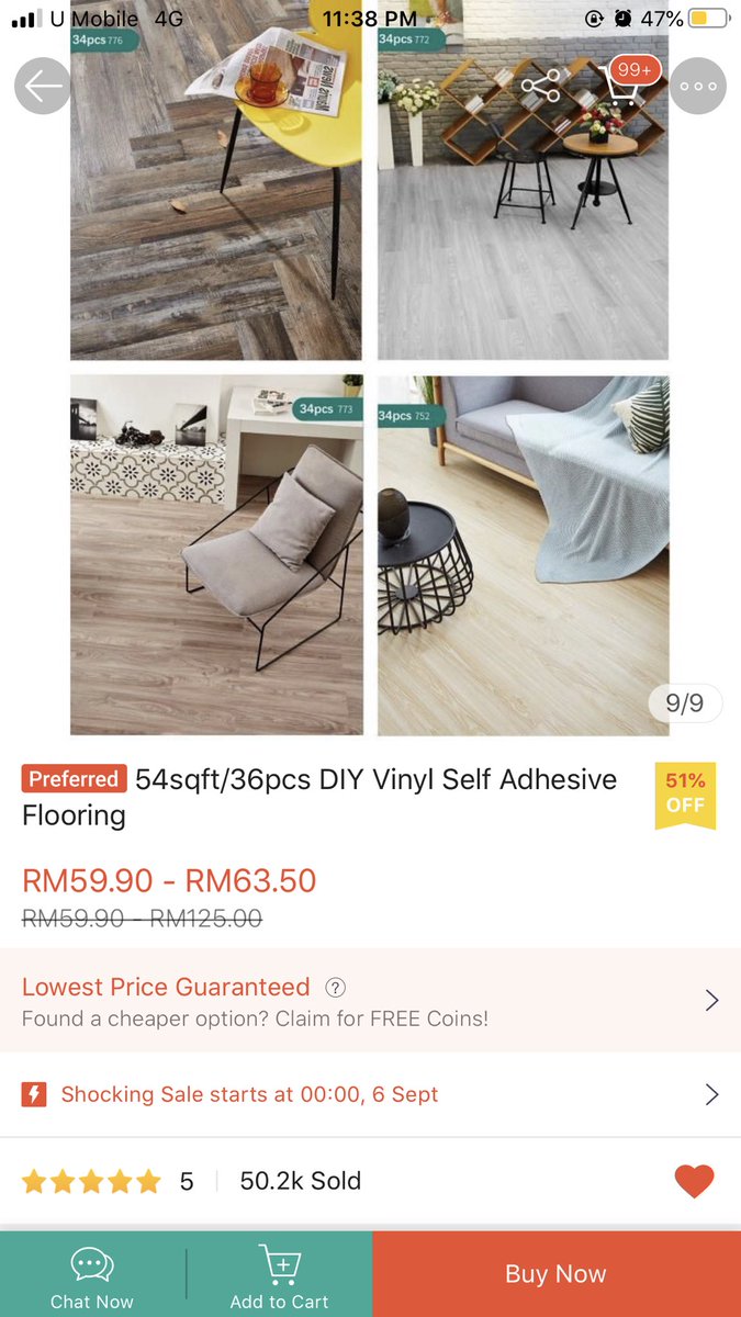 5) VINYL FLOOR Vinyl floor ni sesuai untuk yg nak lantai bilik transform kaw kaw! Serious lawa gila kalau letak vinyl floor ni naik seri bilik korang!   https://shopee.com.my/product/4358882/2009078359?smtt=0.0.9Untuk sarawakian boleh order kat sini  https://shopee.com.my/product/40085473/1354870259?smtt=0.0.9