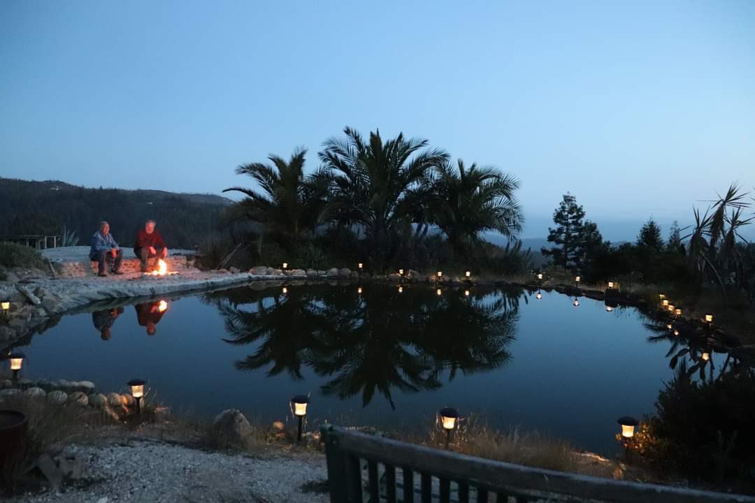 Last Chance Rd area resident Pat Kelly survived the  #CZULightningComplex inferno raging out of Big Basin by breathing out of a makeshift snorkel while submerged in this pond, using a boat as a heat shield. He was trapped in a remote part of the basin, 8 miles away from highway 1.