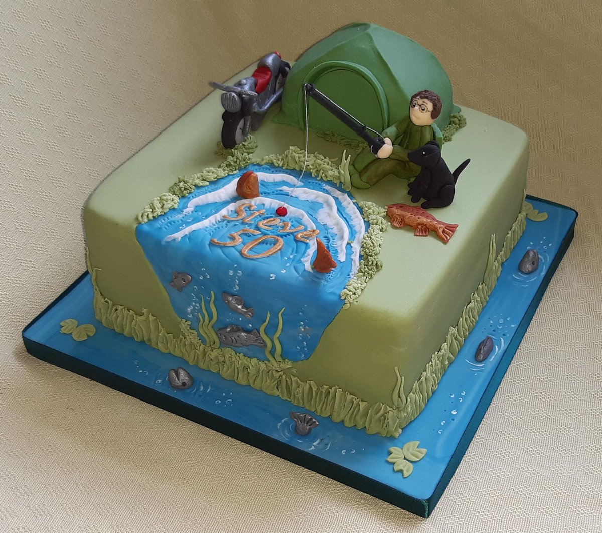 JaneStarCakes's tweet photo. A 50th birthday cake for a keen fisherman and owner of Triton motorcycle. #starcakes #fishingcakes #cakedecorating https://t.co/EwMmiMdHim