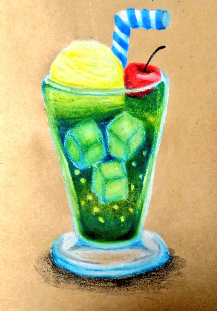あやね もう夏終わっちゃうけど クリームソーダ メロンソーダ イラスト 絵 色鉛筆 色鉛筆画 絵描きさんと繋がりたい Art