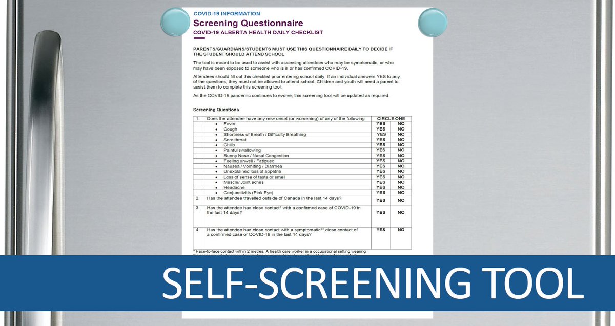Help keep our schools safe: print off a self-screening checklist and hang it on your fridge as a visual reminder to check for symptoms every morning. Download one here: bit.ly/3jGvuIQ