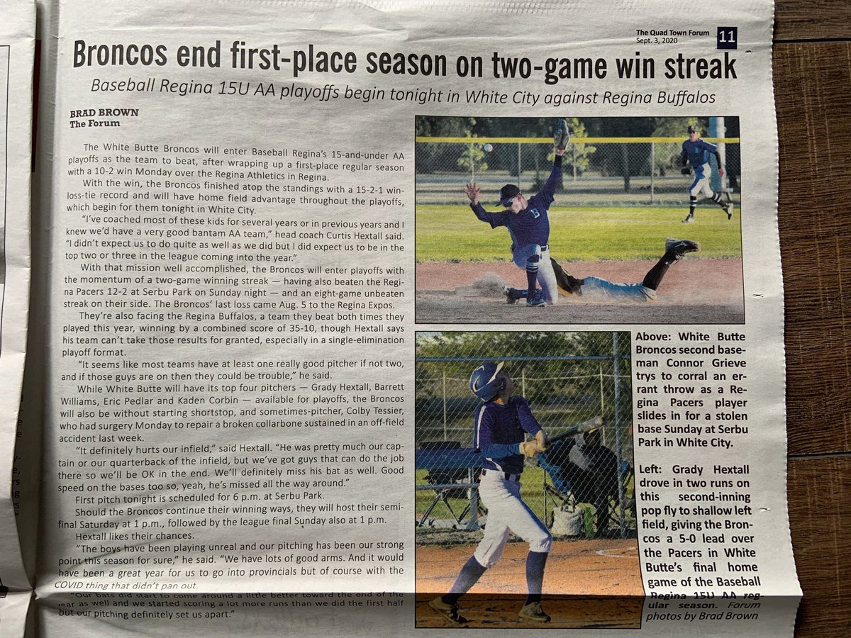 Thank you to the Quad Town Forum for supporting youth sports in our community! Features like this go a long way to helping young athletes become good citizens!! Ps. Good luck to the 15U AA Broncos in the playoffs!!