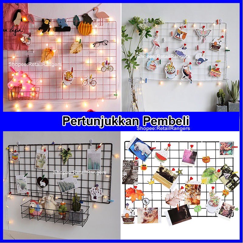 9) WALL GRID Yang ni tak beli kat shopee pun takpe. Another option korang blh beli kat Mr Diy, Daiso, Ecoshop, Ninso, Kaison. Ni just for yg tak keluar rumah & menunggu barang sampai gitu! Wall grid ni blh guna letak kat dinding & hias dgn gambar  https://shopee.com.my/product/88651565/3920152456?smtt=0.0.9