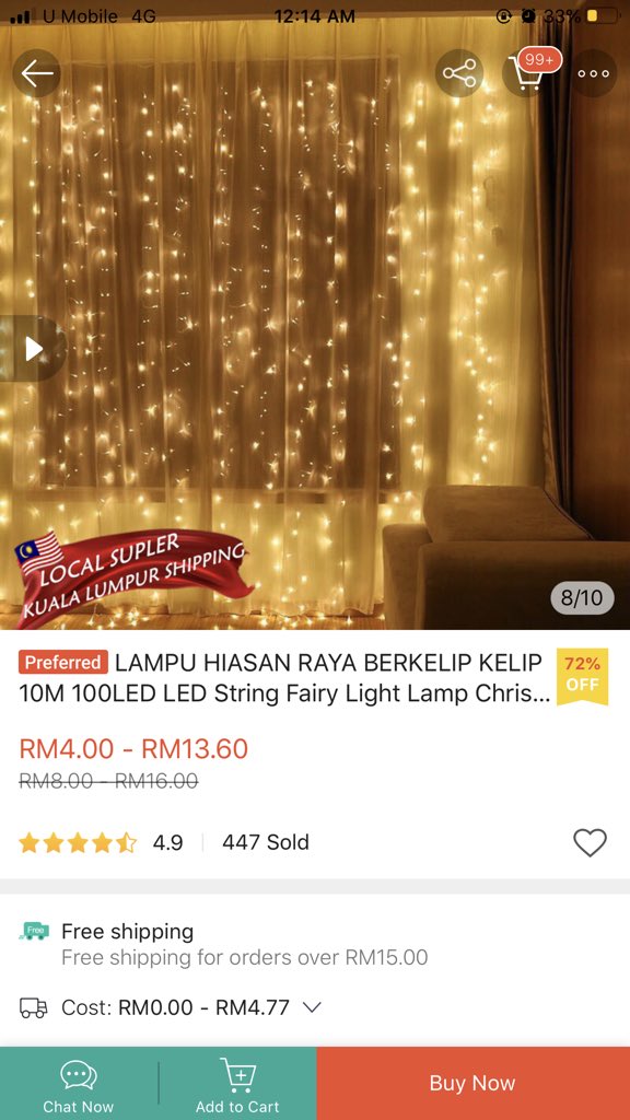 10) FAIRY LIGHTSThis one memang famous dari dulu even now pun org still guna utk cantikkan bilik. Atleast tidur malam ada lampu kelip2 jadi peneman kan? Ni antara salah satu jenis lampu yg korang boleh letak utk deco bilik!   https://shopee.com.my/product/237476310/6937976736?smtt=0.0.9