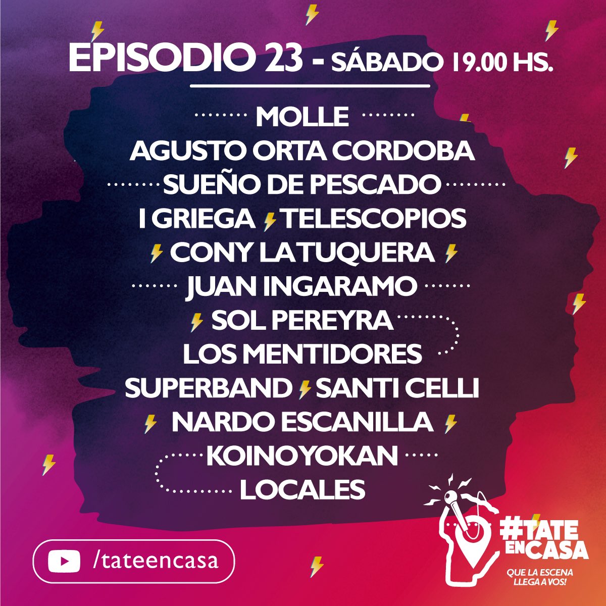 ¡Ya llega el #Episodio23! 
Hoy a las 19hs por <a href="/ShowsportCanal/">Canal Showsport</a> , <a href="/canalccordoba/">Canal C Córdoba</a> y youtube.com/tateencasa
.
.
.
Mirá quienes formarán parte del veintitresavo episodio: