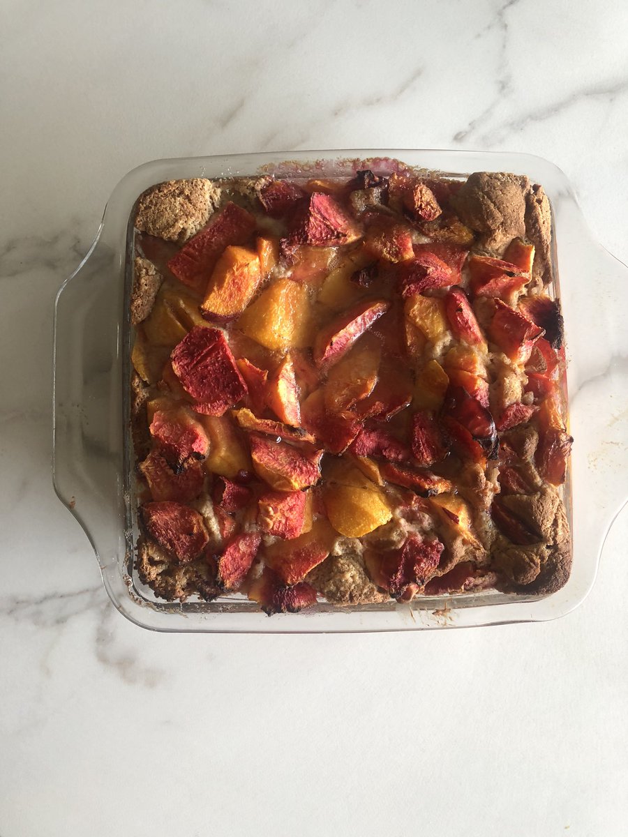 My gluten free, dairy free cobbler with Hudson Farms peaches and nectarines!!  Delectable