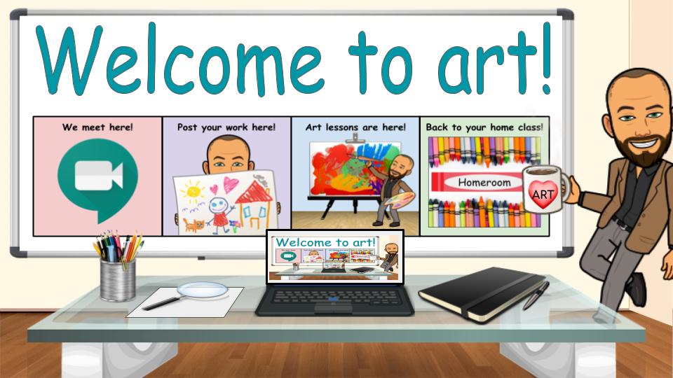 art_sully's tweet photo. Sully students' Bitmoji Art Class is here! It's a streamlined "one-stop-shop" for all links to lessons, meetings, media albums, resources, material lists, homeroom courses, etc.  Students can even click "me" to learn about their art teacher! @SullyES_LCPS https://t.co/szsPhrchZm