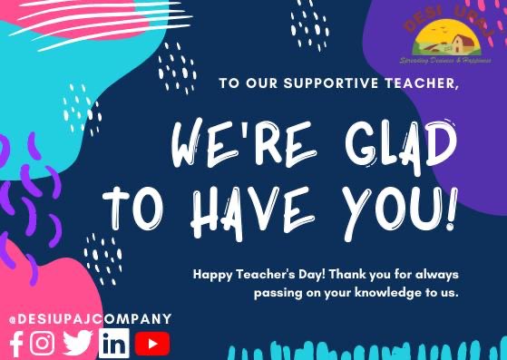 DesiUpaj's tweet photo. Teachers:-Thank you for your invaluable efforts and guidance. We are glad to have you ! #Happyteachersday #Gurudevaynamah #desiupajcompany #desiness #indianness #vocalforlocal #selfreliantindia https://t.co/mPDC3ISxzh