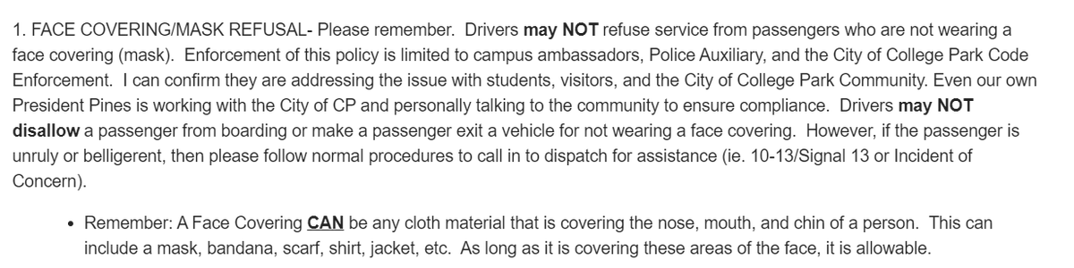 UMD DOTS told the driver that the broken window was not the students’ fault, but his own fault for requiring the students to wear a mask. UMD DOTS management sent out this email a couple days later: