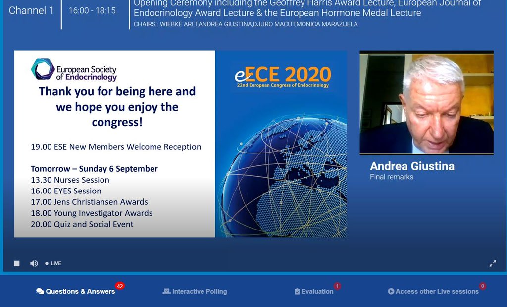 obulentyildiz's tweet photo. #eECE2020 starts with an impressive opening ceremony and inspiring #award lectures! More to come... #Hormone #world is stronger together, even apart! #endocrinology #Endotwitter #COVID19 @EsePresident @ESEndocrinology @TheEndoSociety @EASDnews https://t.co/3JpnbXQVhH