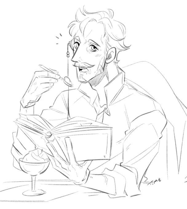 Hanneman enjoying his sweets while reading is ??. Scribbles. #FE3H 
