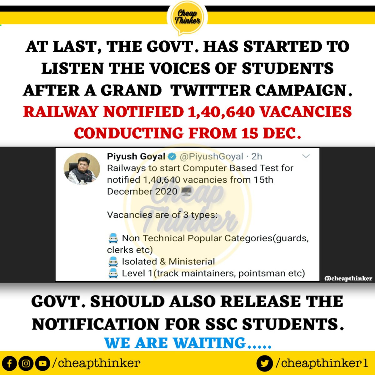 Cheapthinker1's tweet photo. We are waiting...
#cheapthinker
#SpeakUpForSSCRailwayStudents
#RRBExamDates https://t.co/1OBIhLKoLi