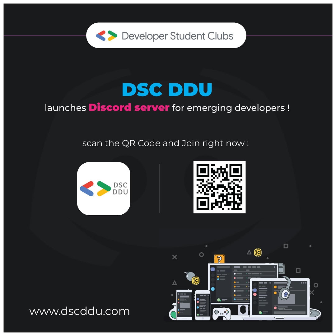 DDUstudent's tweet photo. DSC DDU has their own Discord server now! Join the server to be a part of an ever upgrading tech-community :) 
Scan the QR code or click the link below to join - https://t.co/DaqeSS2TIt

#DeceloperStudentClubs #Discord https://t.co/7dcOVsqccj