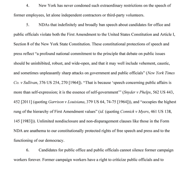 Jessica Denson has now teamed up with corporate lawyer David Bowles to file a class action lawsuit to stop Trump from using these NDAs to block former aides from speaking. Could take a while. But could be an interesting test of POTUS tactic (FULL DOCUMENT)  https://int.nyt.com/data/documenttools/2020-06-01-denson-v-trump-class-action-trump-campaign-nda-complaint/bb8783e88f801d2d/full.pdf