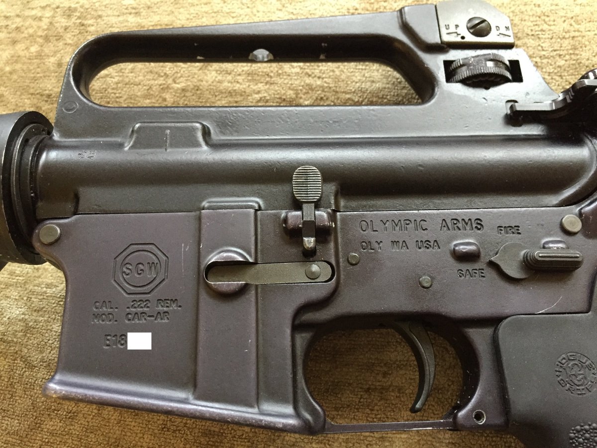 ... and the Olympic Arms CAR 40, a blowback-operated pistol-calibre carbine built on a standard AR-15 lower. I'm sure all the Canadian hunters using pistol-calibre AR-15-based carbines will be very upset.