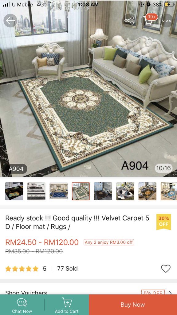 16) CARPET Carpet pun penting untuk kecantikan bilik kita tapi depend la ada yg jenis suka jenis berbulu camtu. So I letak dulu jenis yg kita biasa tengok. This one ada mcm2 size so harga pun ada pelbagai   https://shopee.com.my/product/83312259/4513193734?smtt=0.0.9