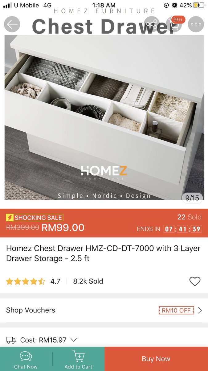 17) DRAWER Siapa yg ada berangan nak beli drawer boleh la beli yg ni. Tapi kena install sendiri! Sumpah lawa gila drawer ni sebab kawan I pun ada yg beli this drawer   https://shopee.com.my/product/11337800/2258205864?smtt=0.0.9Tapi berbaloi la dgn harga. Kalau beli kat luar mahu Rm300 lebih ni 