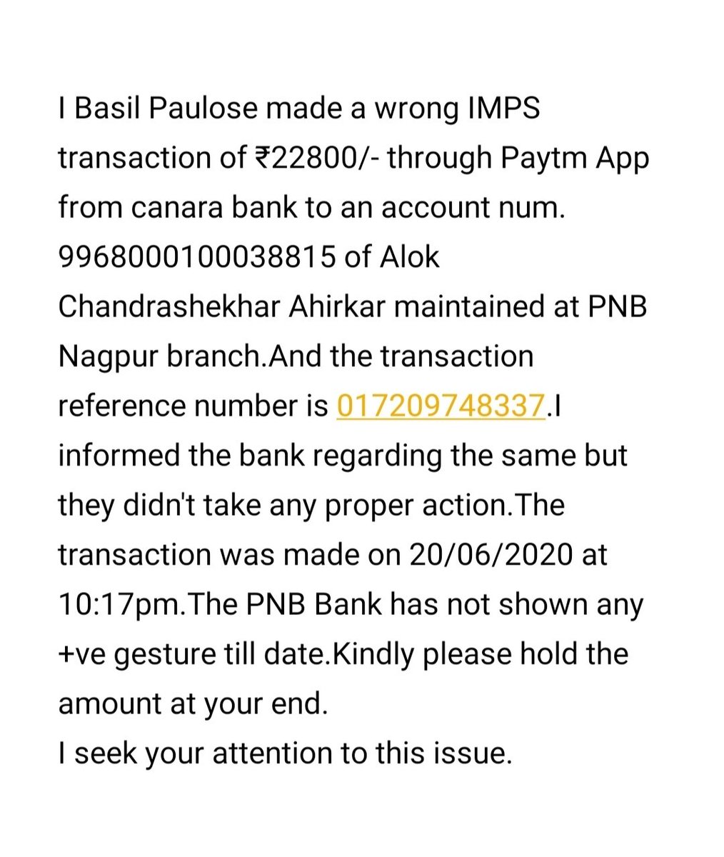 BasilPa50226199's tweet photo. @pnbindia @canarabank @FinMinIndia @lvprabhakar @zafar_masud @NagpurPolice @PaytmBank https://t.co/UpyKdE3AOw