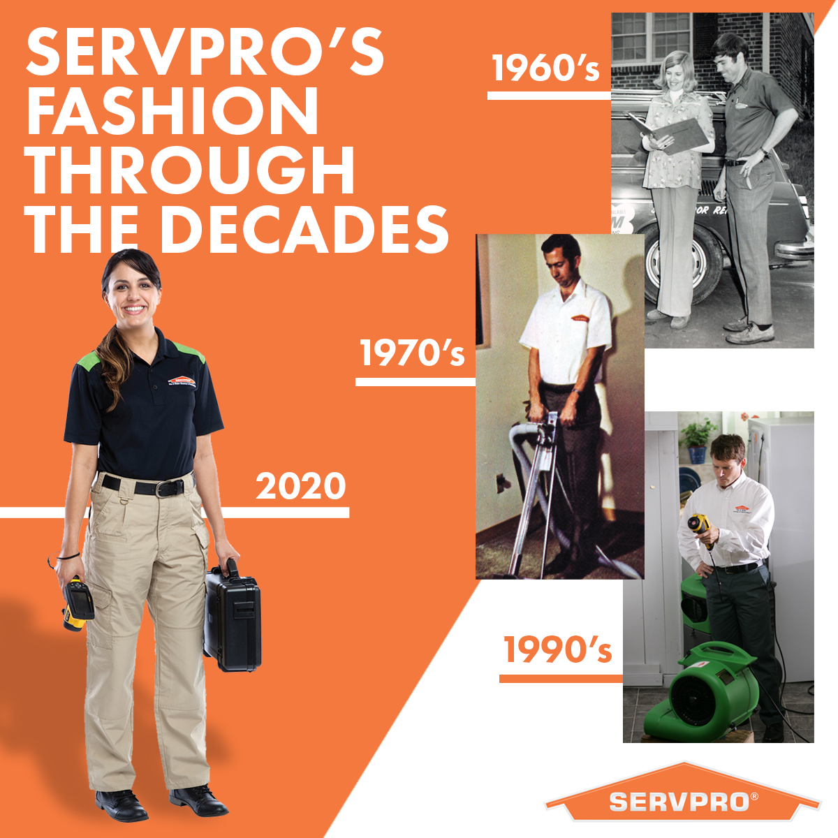SERVPRObradleyc's tweet image. With Fashion Week approaching, we took a look at our threads over the last several decades. What year was your favorite look?