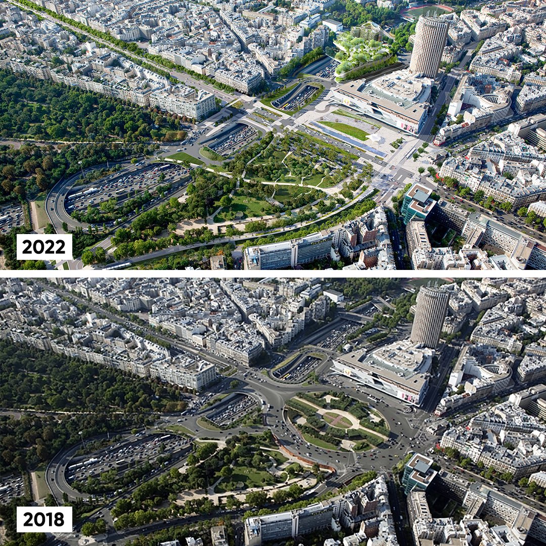 ParisFutur's tweet photo. Réaménagement de la Porte Maillot pour 2022 avec le projet « Mille Arbres » à côté du Palais des Congrès. Qu'en pensez vous ? #ParisFutur https://t.co/LXVL2OlTUp