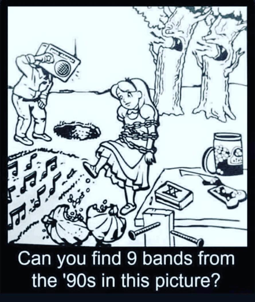 YTunesShuffle's tweet photo. Can you find 9 bands from the 90s in this pic? They all aren’t so obvious...
#90sbands #alternativemusic #backinthe90s #podernfamily #musicmemory https://t.co/qaEOV8aGbR