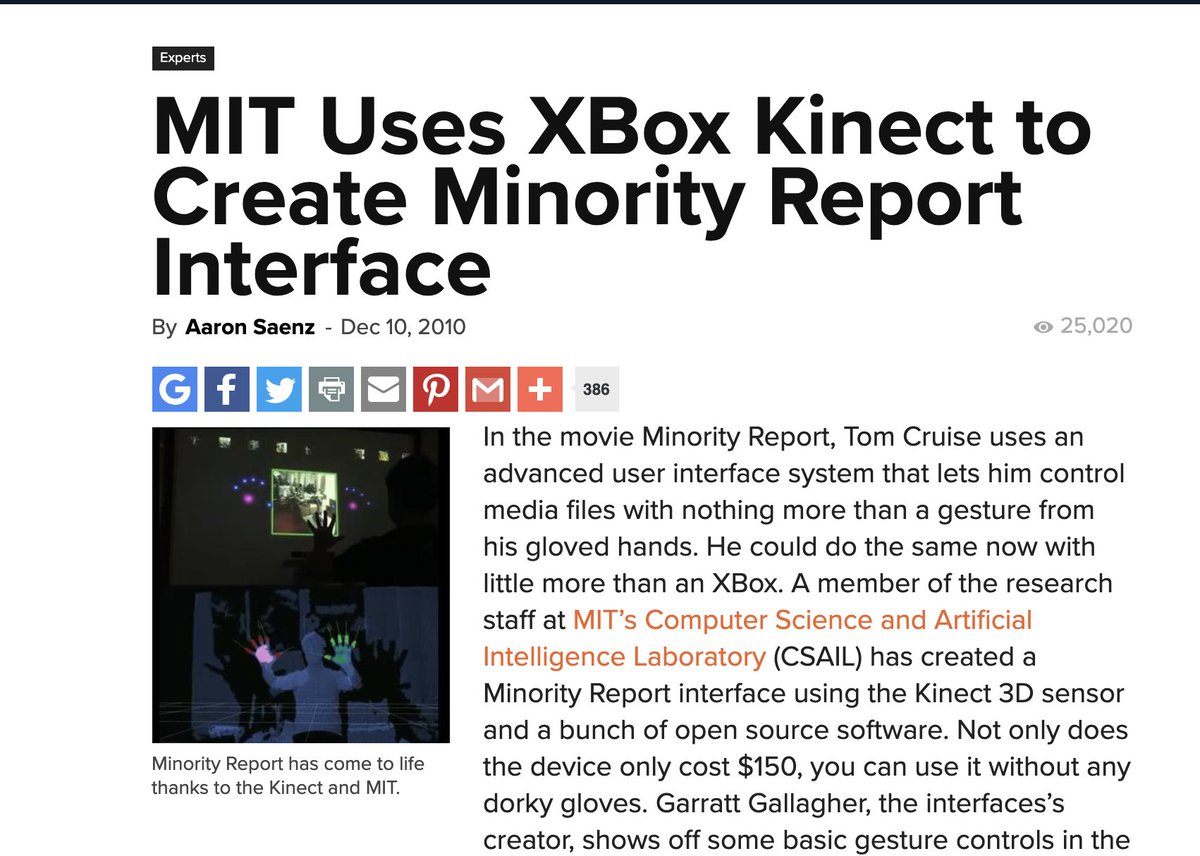 (2/7) First, some tangible examples. • Minority Report inspired Microsoft's Kinect • A  @NickKristof article inspired  @BillGates to make a "miracle toilet"• Ready Player One inspired Oculus VR •  @nealstephenson inspired basically everything