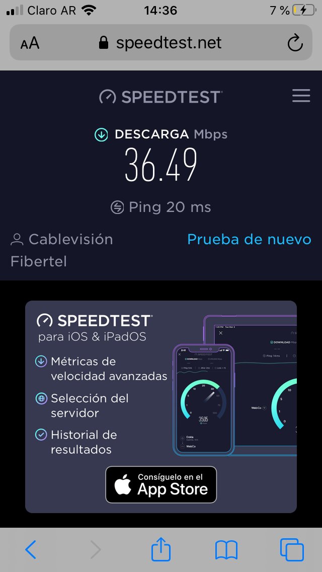yamiherre's tweet photo. Segundo día viendo la velocidad, que chorros que son @CableFibertel, pago por 100 megas y me dan esto ?! @DefensoriaCABA estaria necesitando elevar la queja y realizar la denuncia https://t.co/HTzYqQEUxS