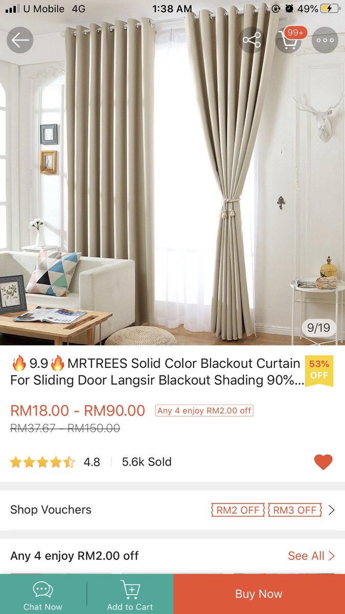 20) LANGSIR Apalah ertinya bilik kalau takde langsir memang tak lengkap! This one jenis blackout curtain which means cahaya tak masuk. So bilik korang tak kena cahaya la maksudnya. Pandai2 la bukak tingkap kalau nak ada udara masuk hehehe   https://shopee.com.my/product/127583319/2840891264?smtt=0.0.9